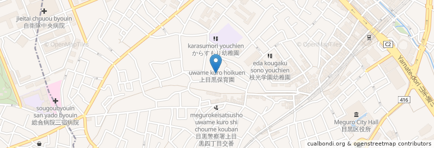 Mapa de ubicacion de 上目黒ふれあい工房 en 일본, 도쿄도, 目黒区.