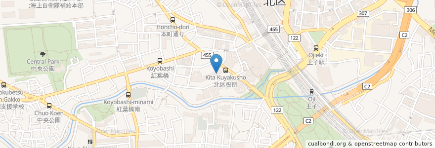 Mapa de ubicacion de 北区立王子在宅介護支援センター en Japonya, 東京都, 北区.