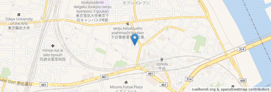Mapa de ubicacion de 千住あずま住区センター en اليابان, 東京都, 足立区.