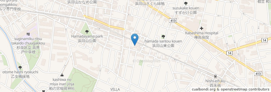 Mapa de ubicacion de 在宅介護支援センター２４浜田山 en Japão, Tóquio, 杉並区.