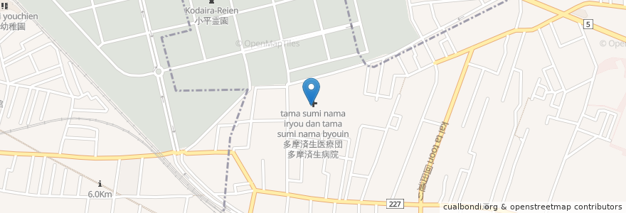 Mapa de ubicacion de 多摩済生病院 en Japan, Tokyo, Kodaira.