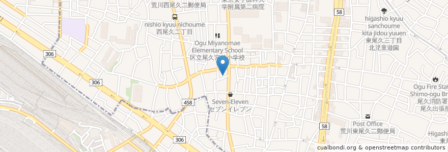 Mapa de ubicacion de 尾久在宅介護支援センター en Japão, Tóquio.