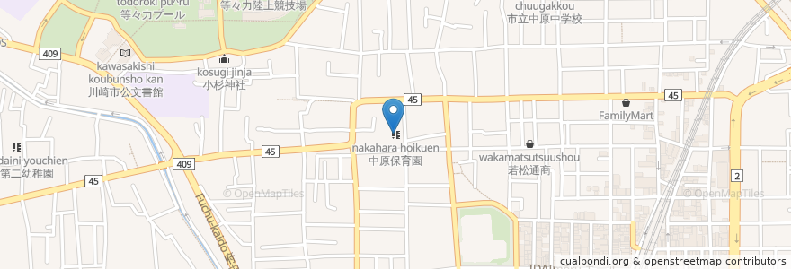 Mapa de ubicacion de 川崎市わーくす中原 en 日本, 神奈川県, 川崎市, 中原区.