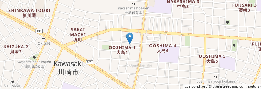 Mapa de ubicacion de 川崎市わーくす大島 en ژاپن, 神奈川県, 川崎市, 川崎区.