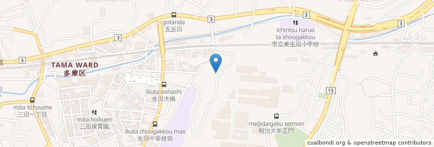 Mapa de ubicacion de 川崎市三田福祉ホーム en Japonya, 神奈川県, 川崎市, 多摩区.