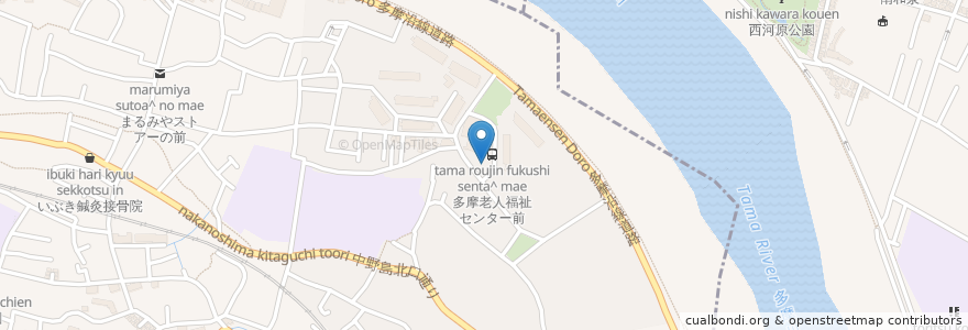 Mapa de ubicacion de 川崎市多摩老人福祉センター en 일본, 가나가와현, 도쿄도, 川崎市, 多摩区.