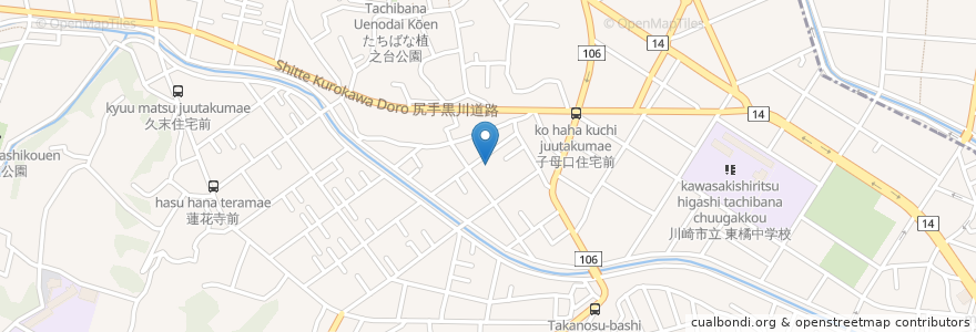 Mapa de ubicacion de 川崎市子母口こども文化センター en Japan, Kanagawa Prefecture, Kawasaki, Takatsu Ward.