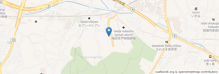 Mapa de ubicacion de 川崎市枡形老人いこいの家 en 日本, 神奈川県, 川崎市, 多摩区.