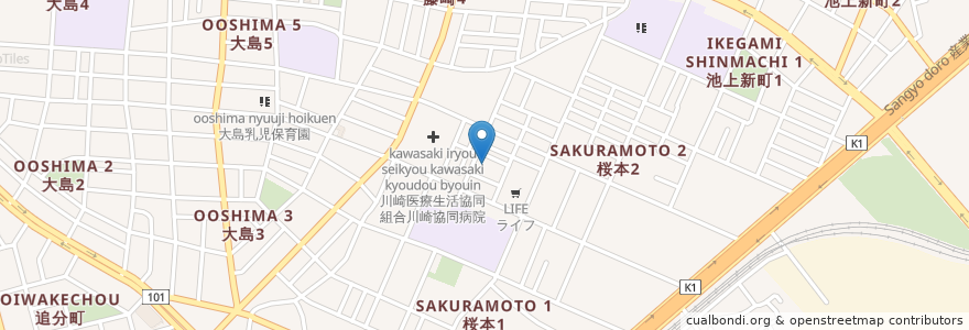 Mapa de ubicacion de 川崎市桜本老人いこいの家 en 일본, 가나가와현, 川崎市, 川崎区.