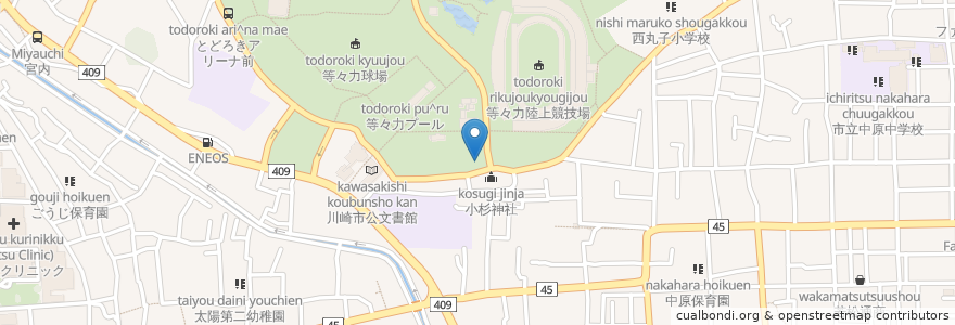 Mapa de ubicacion de 川崎市等々力老人いこいの家 en Giappone, Prefettura Di Kanagawa, 川崎市, 中原区.