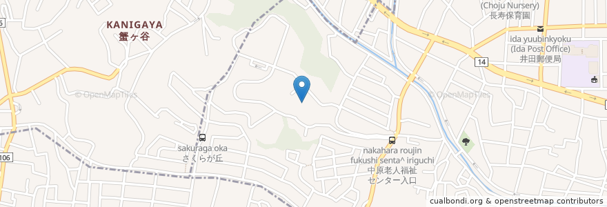 Mapa de ubicacion de 川崎市長寿荘 en Japão, 神奈川県, 川崎市, 中原区.