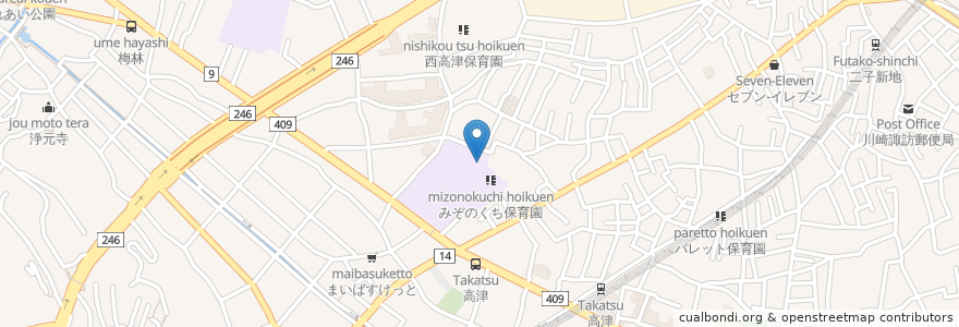 Mapa de ubicacion de 川崎市高津老人いこいの家 en Japonya, 神奈川県, 川崎市, 高津区.