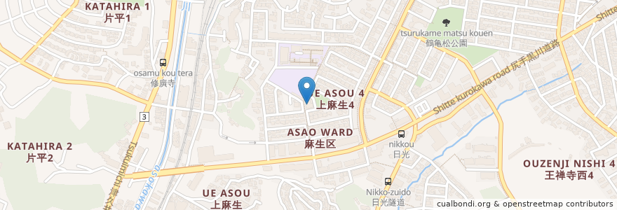 Mapa de ubicacion de 川崎市麻生老人いこいの家 en 일본, 가나가와현, 川崎市, 아사오 구.