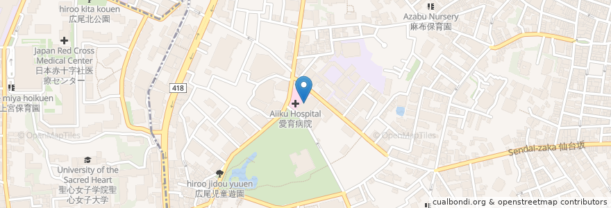 Mapa de ubicacion de 愛育病院 en Japonya, 東京都, 港区.