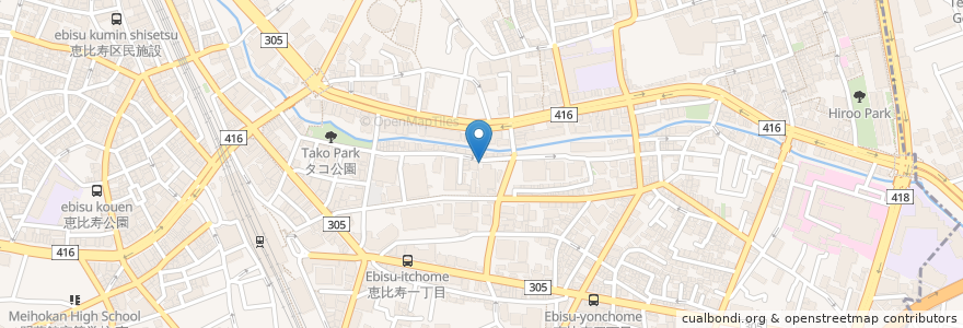 Mapa de ubicacion de 新橋敬老館 en 日本, 東京都, 渋谷区, 恵比寿).