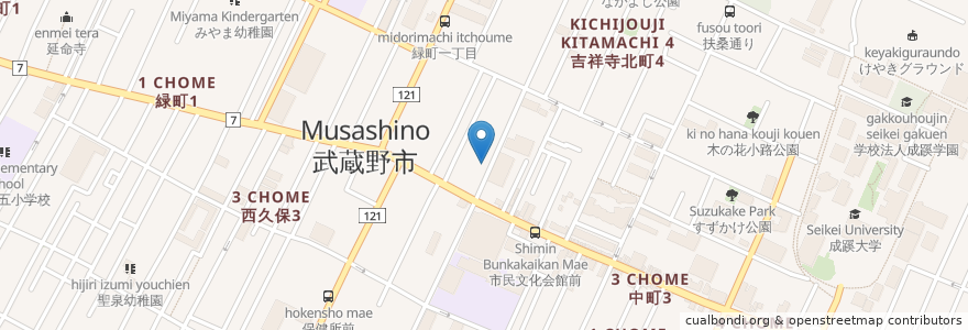 Mapa de ubicacion de 東京都武蔵野授産場 en Japon, Tokyo, 武蔵野市.