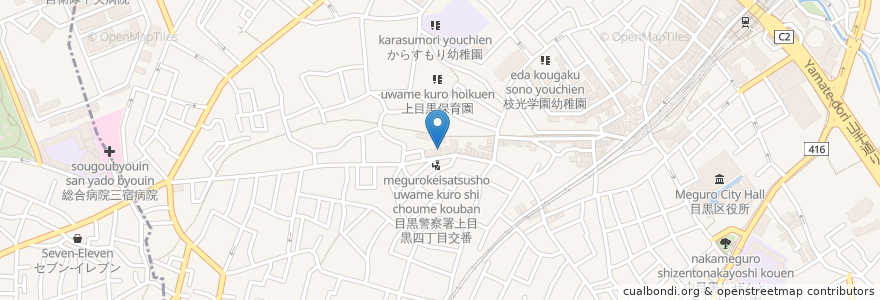 Mapa de ubicacion de 東京都目黒区立かみよん工房 en 일본, 도쿄도, 目黒区.