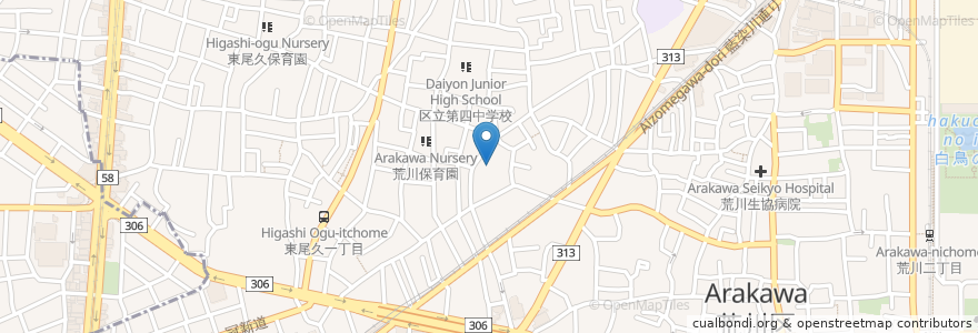 Mapa de ubicacion de 東京都荒川区荒川在宅介護支援センター en 日本, 東京都.
