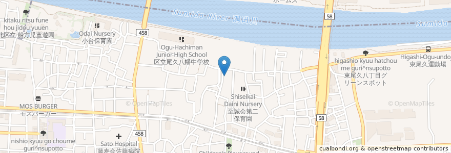 Mapa de ubicacion de 東尾久三丁目ひろば館 en Japonya, 東京都.