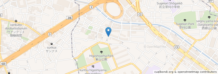 Mapa de ubicacion de 東山老人いこいの家 en 日本, 東京都, 目黒区.