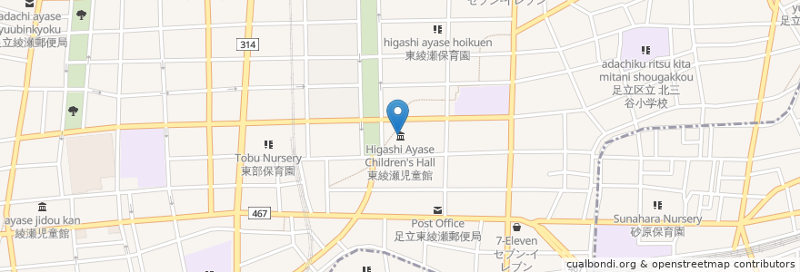Mapa de ubicacion de 東綾瀬住区センター en Japon, Tokyo, 足立区.