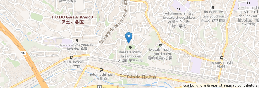 Mapa de ubicacion de 横浜市岩崎地域ケアプラザ en 일본, 가나가와현, 요코하마시, 保土ヶ谷区.