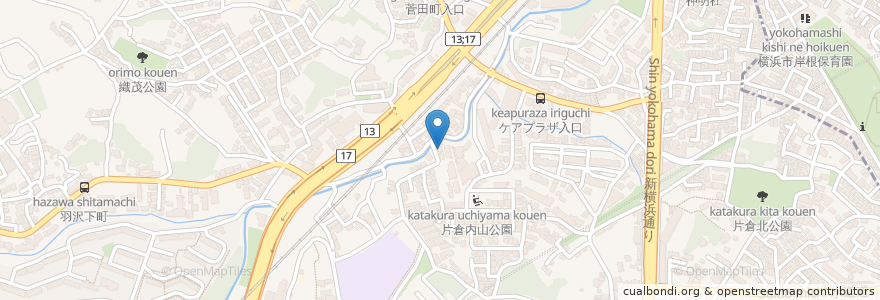 Mapa de ubicacion de 横浜市片倉三枚地域ケアプラザ en Japan, Präfektur Kanagawa, Yokohama, 神奈川区.