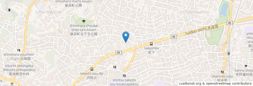 Mapa de ubicacion de 横浜市篠原地域ケアプラザ en 日本, 神奈川県, 横浜市, 港北区.