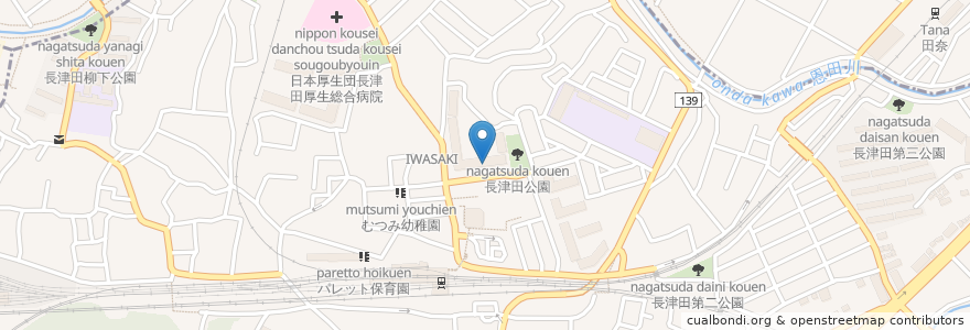 Mapa de ubicacion de 横浜市長津田地域ケアプラザ en 일본, 가나가와현, 요코하마시, 緑区, 青葉区.