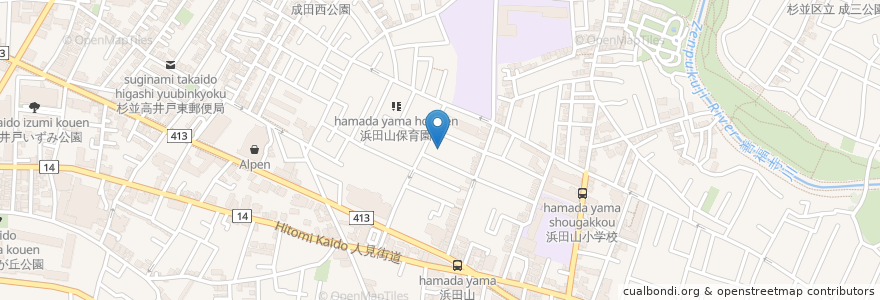 Mapa de ubicacion de 浜田山敬老会館 en اليابان, 東京都, 杉並区.