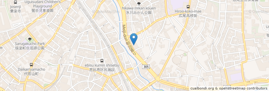 Mapa de ubicacion de 渋谷区ひがし健康プラザ在宅介護支援センター(移転による変更) en Giappone, Tokyo, Shibuya.