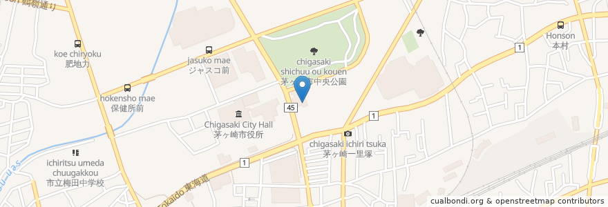 Mapa de ubicacion de 湘南ふれあいの園 en Japonya, 神奈川県, 茅ヶ崎市.