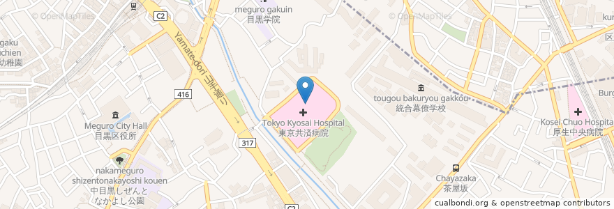 Mapa de ubicacion de 目黒区東京共済病院在宅介護支援センター en Giappone, Tokyo, 目黒区.