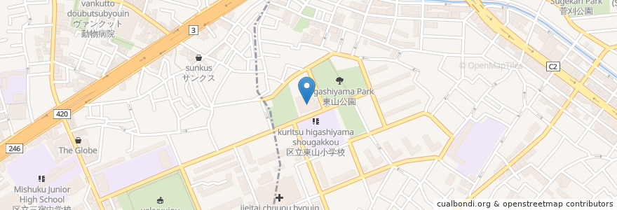 Mapa de ubicacion de 目黒区立東山在宅介護支援センター en Япония, Токио, Мегуро.