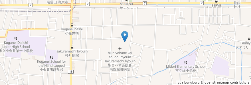 Mapa de ubicacion de 社会福祉法人聖ヨハネ会　桜町聖ヨハネホーム en Japonya, 東京都, 小金井市.