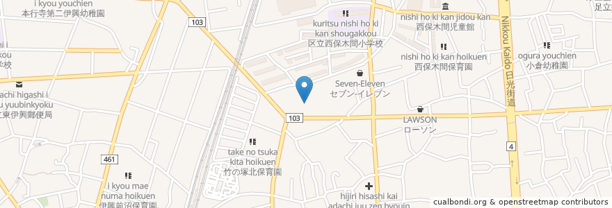 Mapa de ubicacion de 竹の塚デイサービスセンター en Japan, 東京都, 足立区.