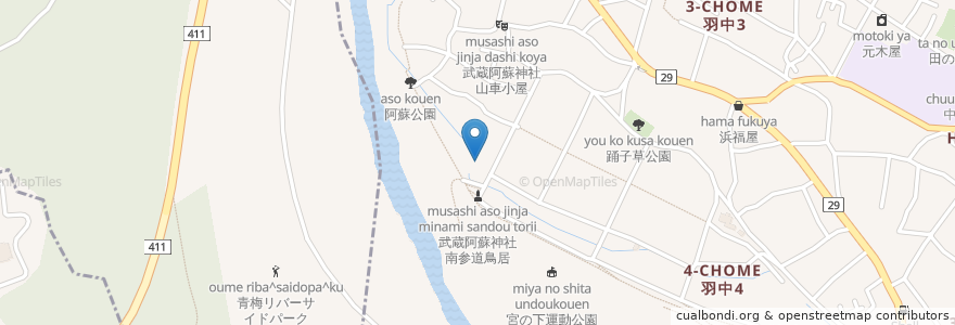 Mapa de ubicacion de 羽村市高齢者在宅サービスセンターいこいの里 en اليابان, 東京都, 羽村市.