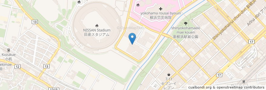 Mapa de ubicacion de 聴覚障害者情報提供施設 en 일본, 가나가와현, 요코하마시, 港北区.