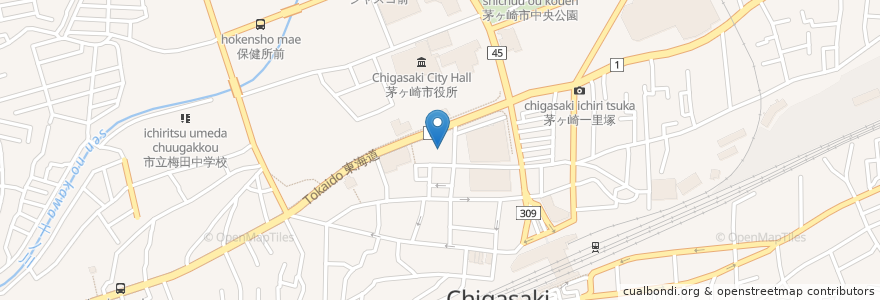 Mapa de ubicacion de 茅ケ崎市社会福祉協議会基幹型在宅介護支援センター en Japonya, 神奈川県, 茅ヶ崎市.