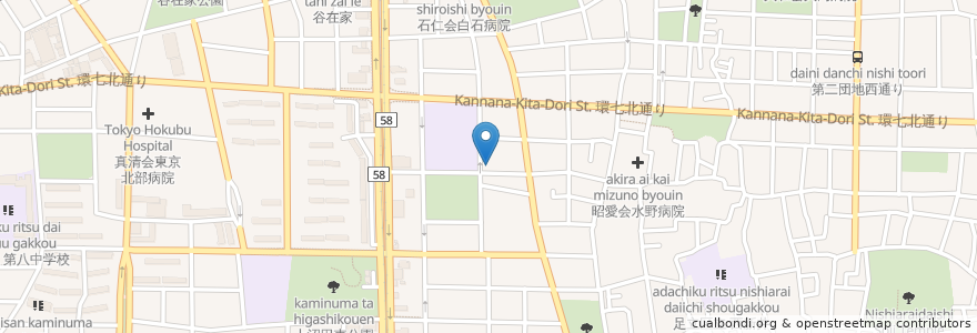 Mapa de ubicacion de 西新井住区センター en Japonya, 東京都, 足立区.