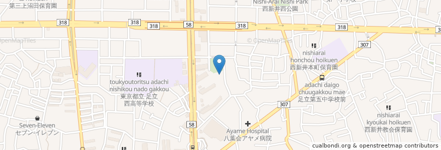 Mapa de ubicacion de 西新井本町住区センター en Japonya, 東京都, 足立区.