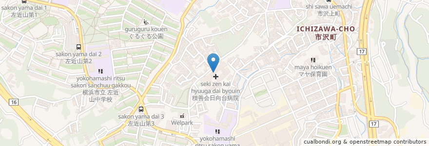Mapa de ubicacion de 財団法人積善会日向台病院 en Japan, Kanagawa Prefecture, Yokohama, Asahi Ward.