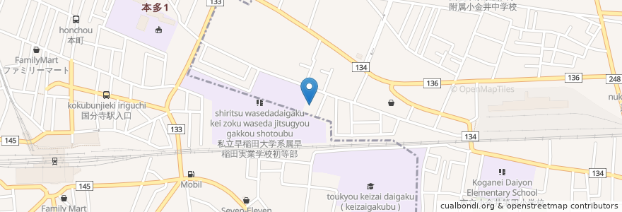 Mapa de ubicacion de 賀川学園 en Japão, Tóquio, 国分寺市.