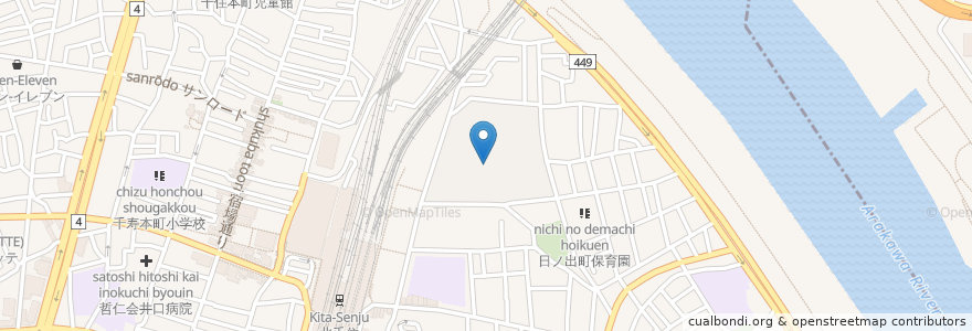Mapa de ubicacion de 足立区在宅介護支援センター日の出 en Japan, 東京都, 足立区.