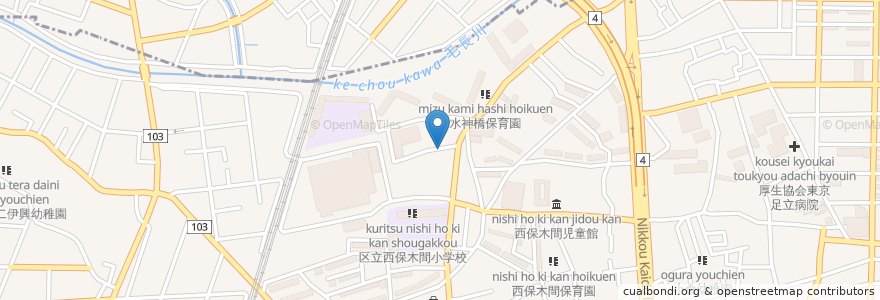Mapa de ubicacion de 足立区老人会舘 en اليابان, 東京都, 足立区.