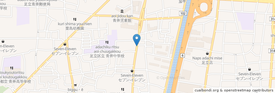 Mapa de ubicacion de 足立区青井授産場 en 日本, 東京都, 足立区.