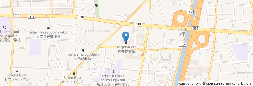 Mapa de ubicacion de 青井住区センター en Japão, Tóquio, 足立区.