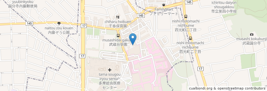 Mapa de ubicacion de ＳＳＳ２１ en 日本, 東京都, 国分寺市, 府中市.