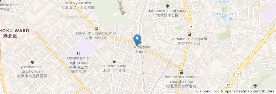 Mapa de ubicacion de クスリのカツマタ en Japan, 神奈川県, Yokohama, 港北区.