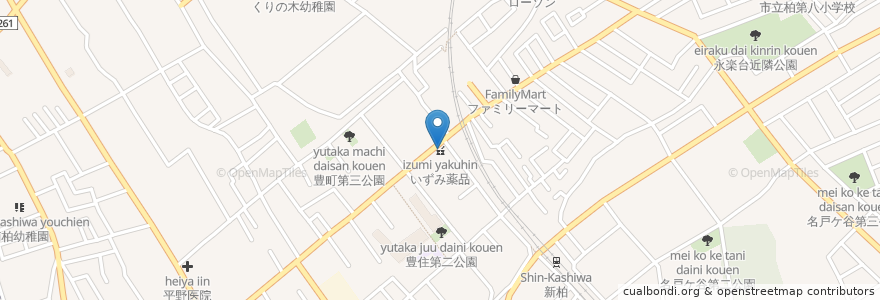 Mapa de ubicacion de いずみ薬品 en Japonya, 千葉県, 柏市.